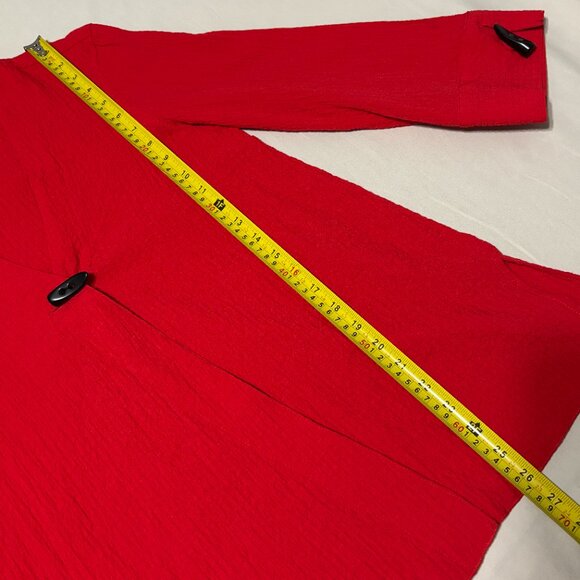 Ali Miles Red Crinkle Cardigan Jacket S 3/4 Sleeve Black Bone Look Buttons - Picture 10 of 12